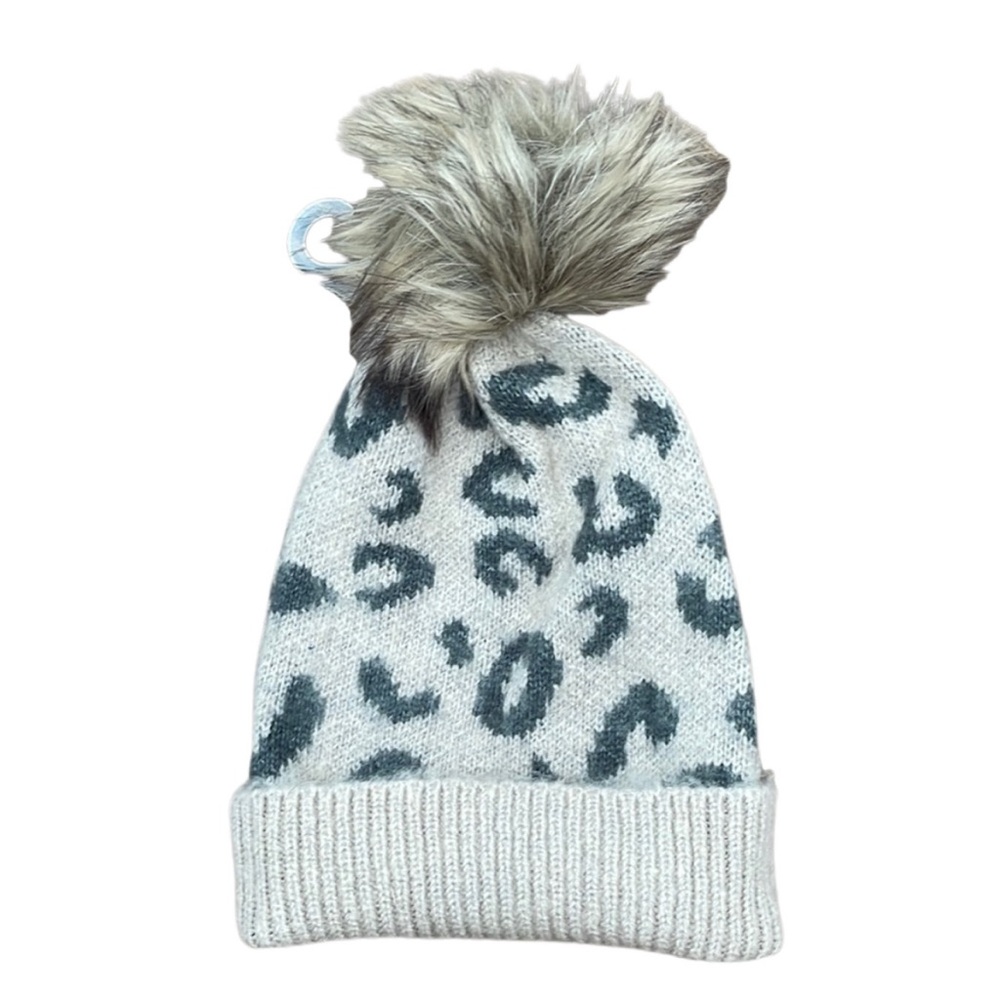 Abercrombie & Fitch Soft Animal Print Beanie Hat with Pom Pom